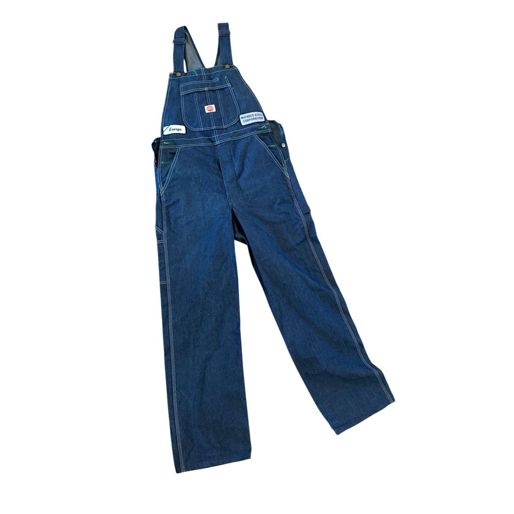 NWOT Red‎ Kap Denim Bib Overall 34 - 32 inseam McFabco Steel & George Name Tag